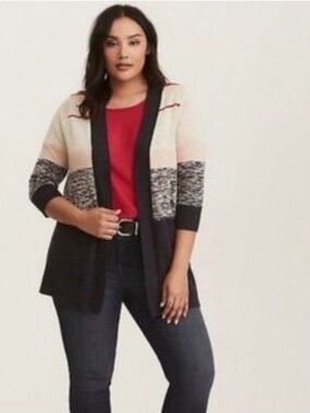 torrid Navy, Cream & Coral Open-Front Striped Cardigan